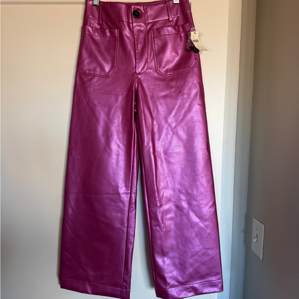 Maeve Pink Metallic Pants with Patch Pockets
